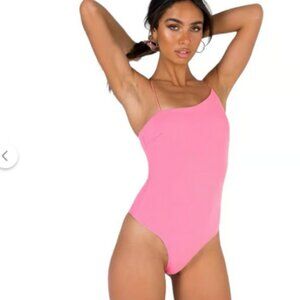 Princess Polly Bright Coral Pink A Symetrical One Shoulder Slip Strap Bodysuit 4